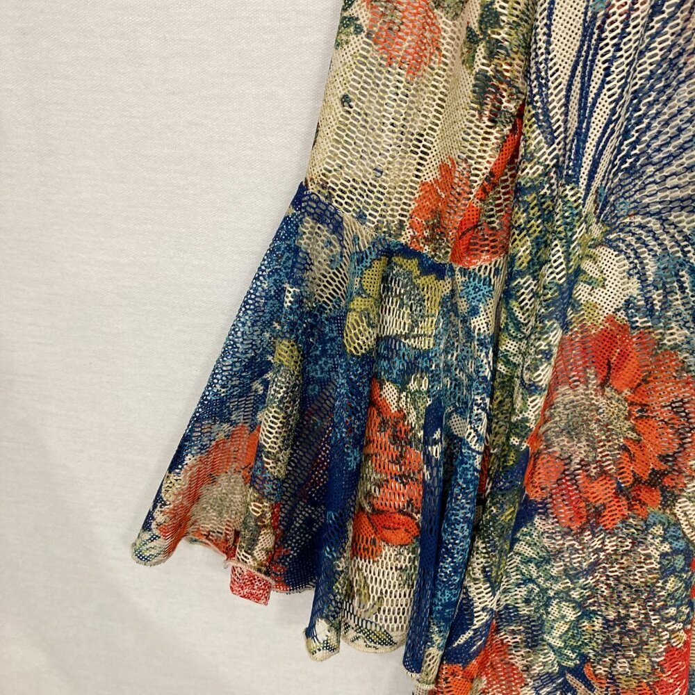 Dor Dor Couture Colorful Floral Artsy Flare Sleeve Open Knit Whimsical Tunic 2X - Picture 4 of 11